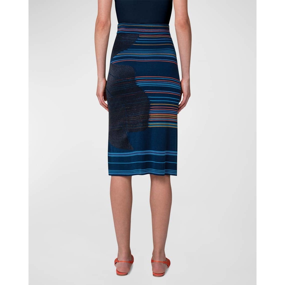Akris Punto Matrix Flower Striped Knit Midi Skirt In Navy-Multi Size 6 NWT - Picture 2 of 12